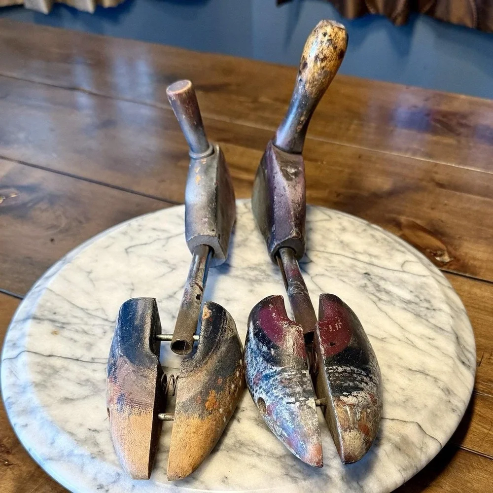 2 VTG Antique Shoe Stretchers Wooden Form Wood Metal Display Home Decor Cobbler
